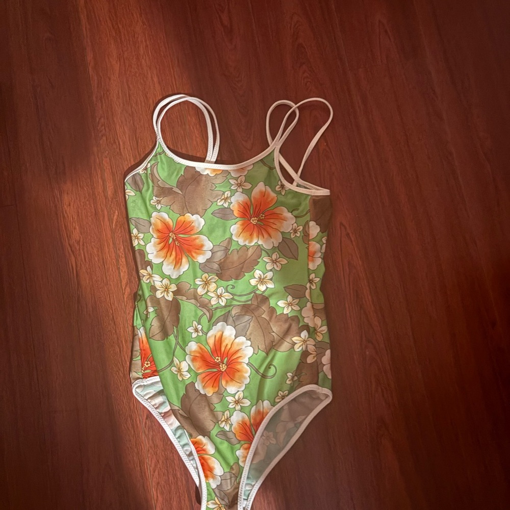 D&G Junior Floral Swimsuit in Green and Orange